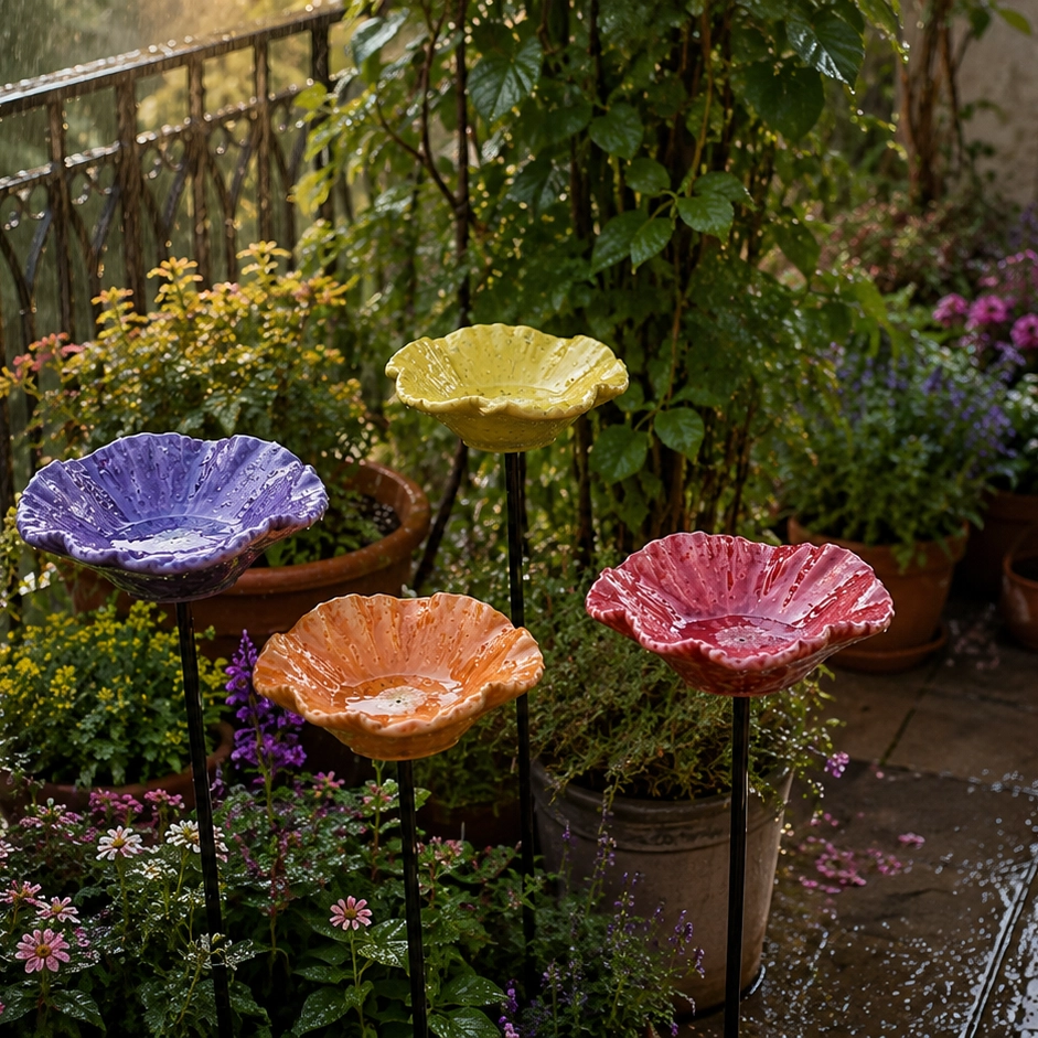 Dot's BeeBlossoms – Weatherproof Ceramic Watering Stations, Set of 4