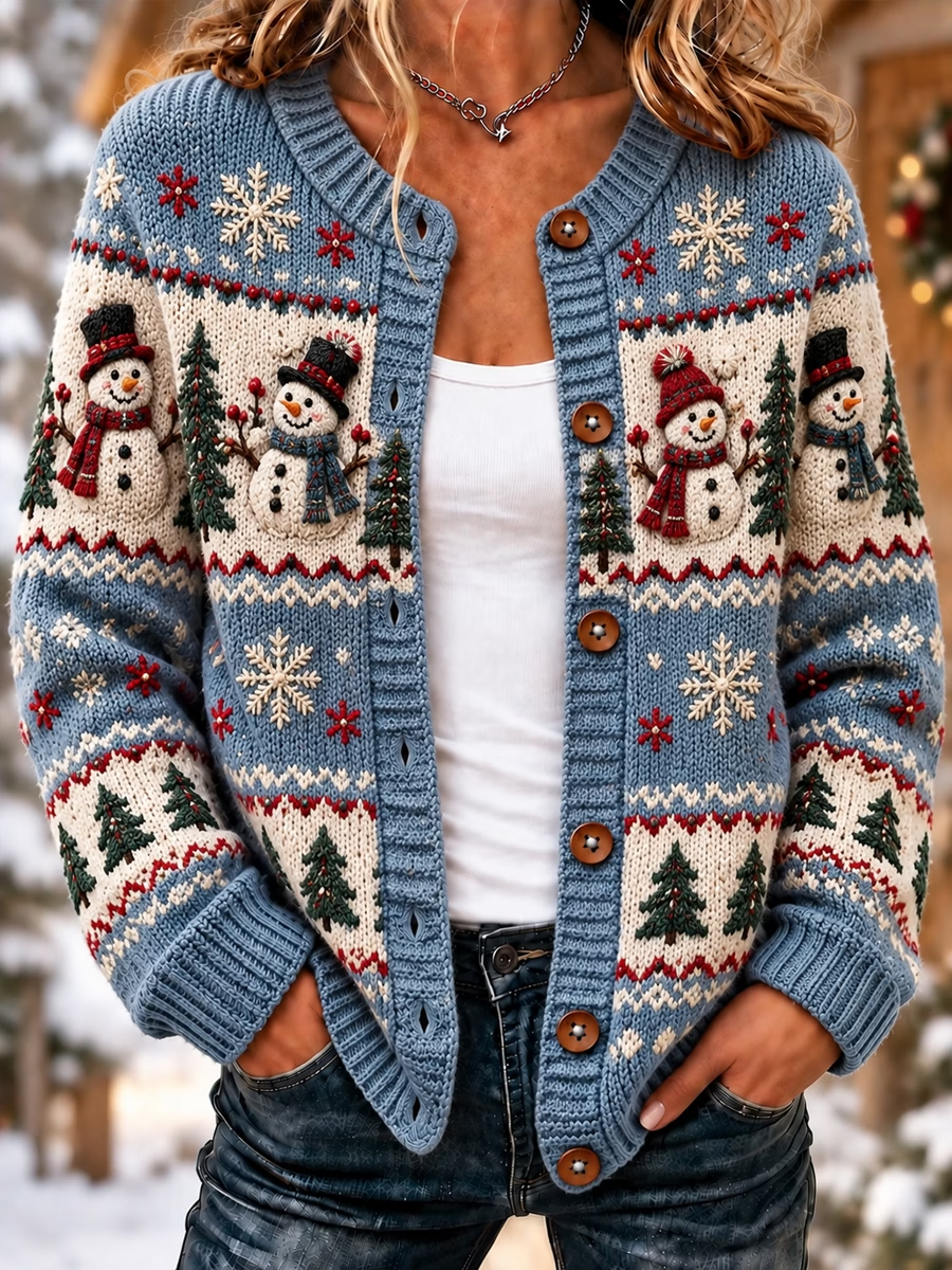 Women's Christmas Animal Retro Art Print Knitted Casual Sweater