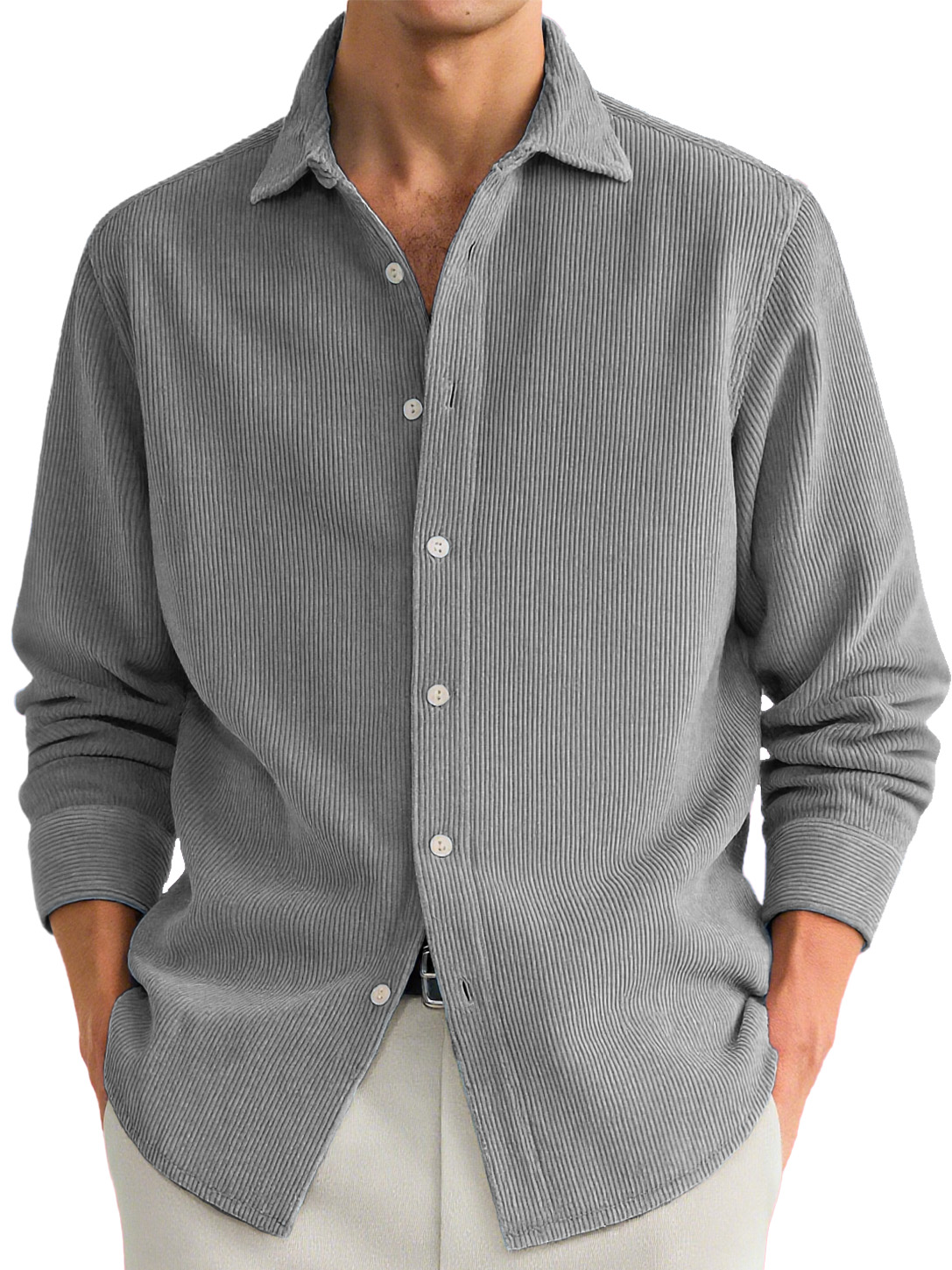 Men's Stylish Casual Ribbed Lapel Long-sleeved Shirt