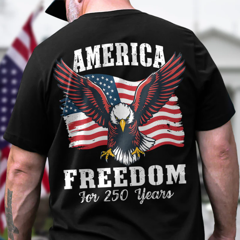 America 250 Years of Freedom Patriotic Eagle Flag Back Side Shirt, 4th of July Shirt
