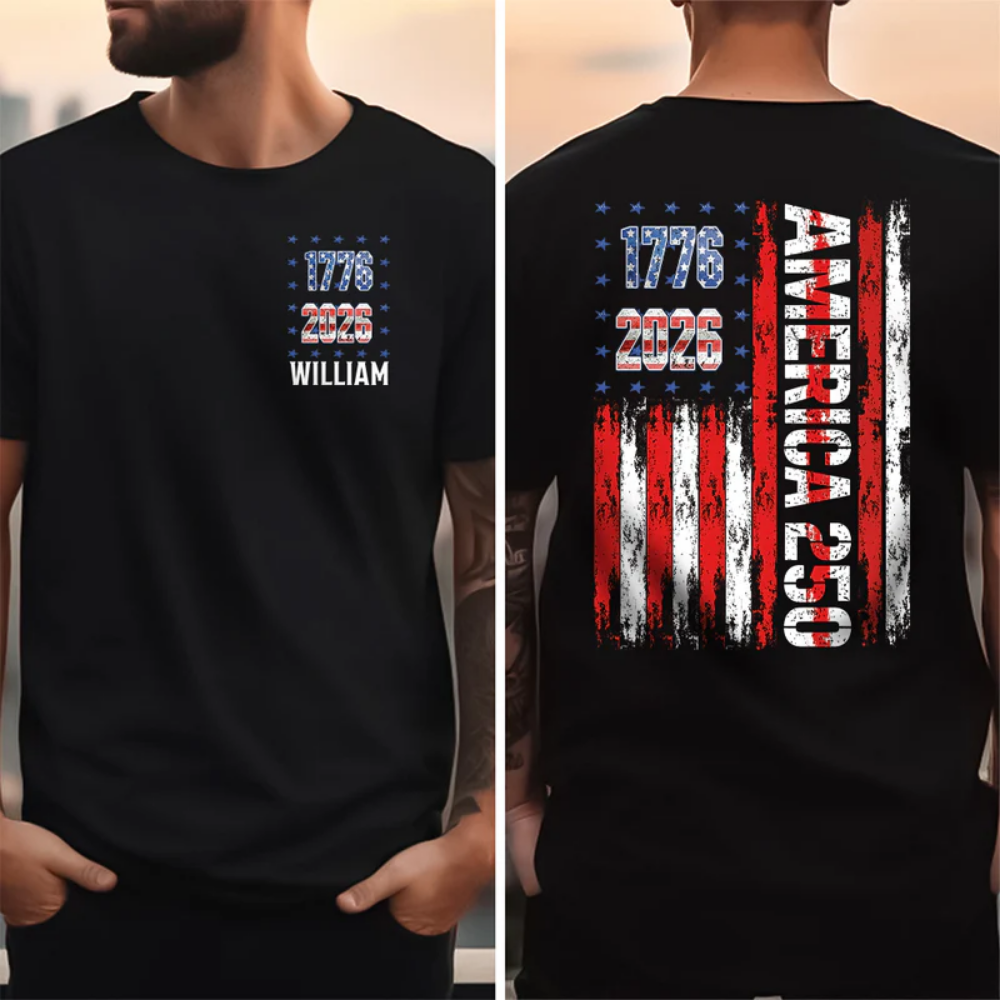 Custom Name America 250th 1776-2026 Back & Front Dark Shirt
