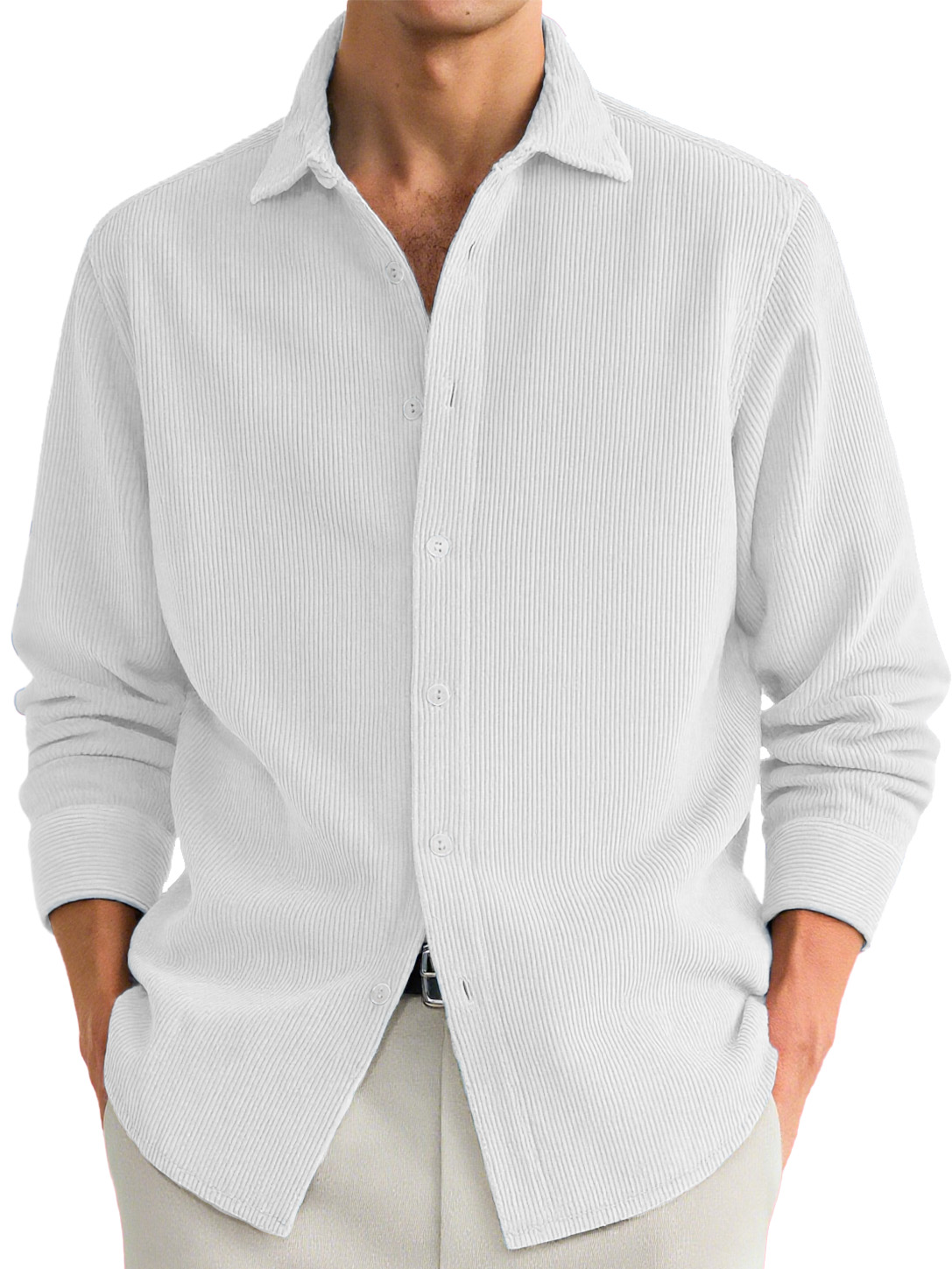 Men's Stylish Casual Ribbed Lapel Long-sleeved Shirt