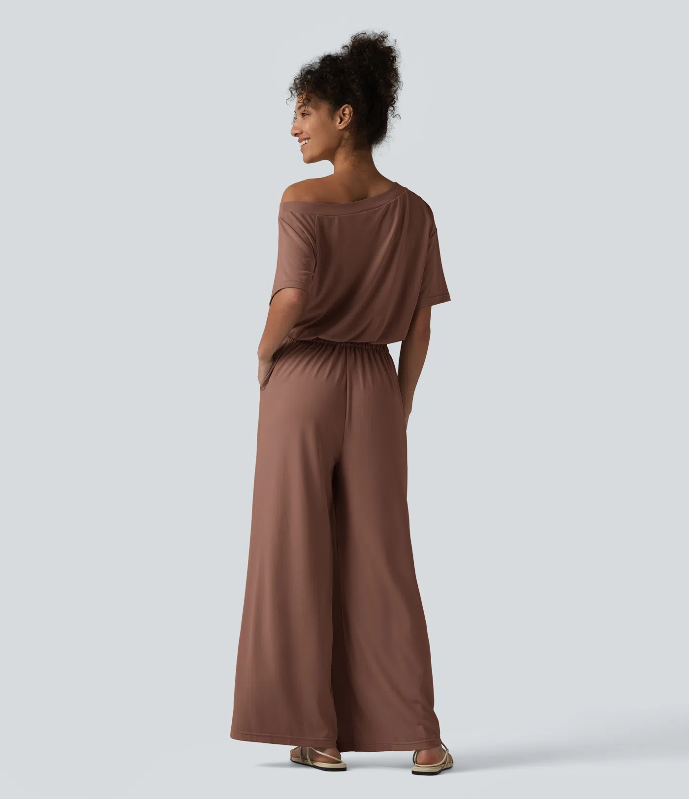 Boat Neck Short Sleeve Drawstring Baggy Casual Jumpsuit with Pockets-Easy Peezy Edition