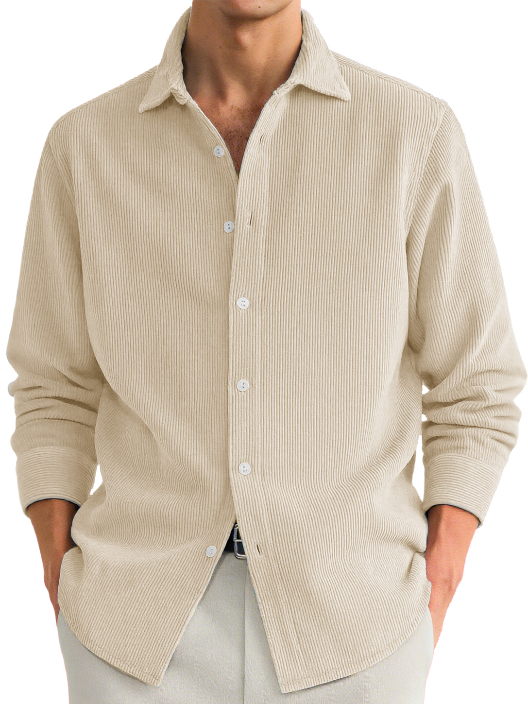 Men's Stylish Casual Ribbed Lapel Long-sleeved Shirt