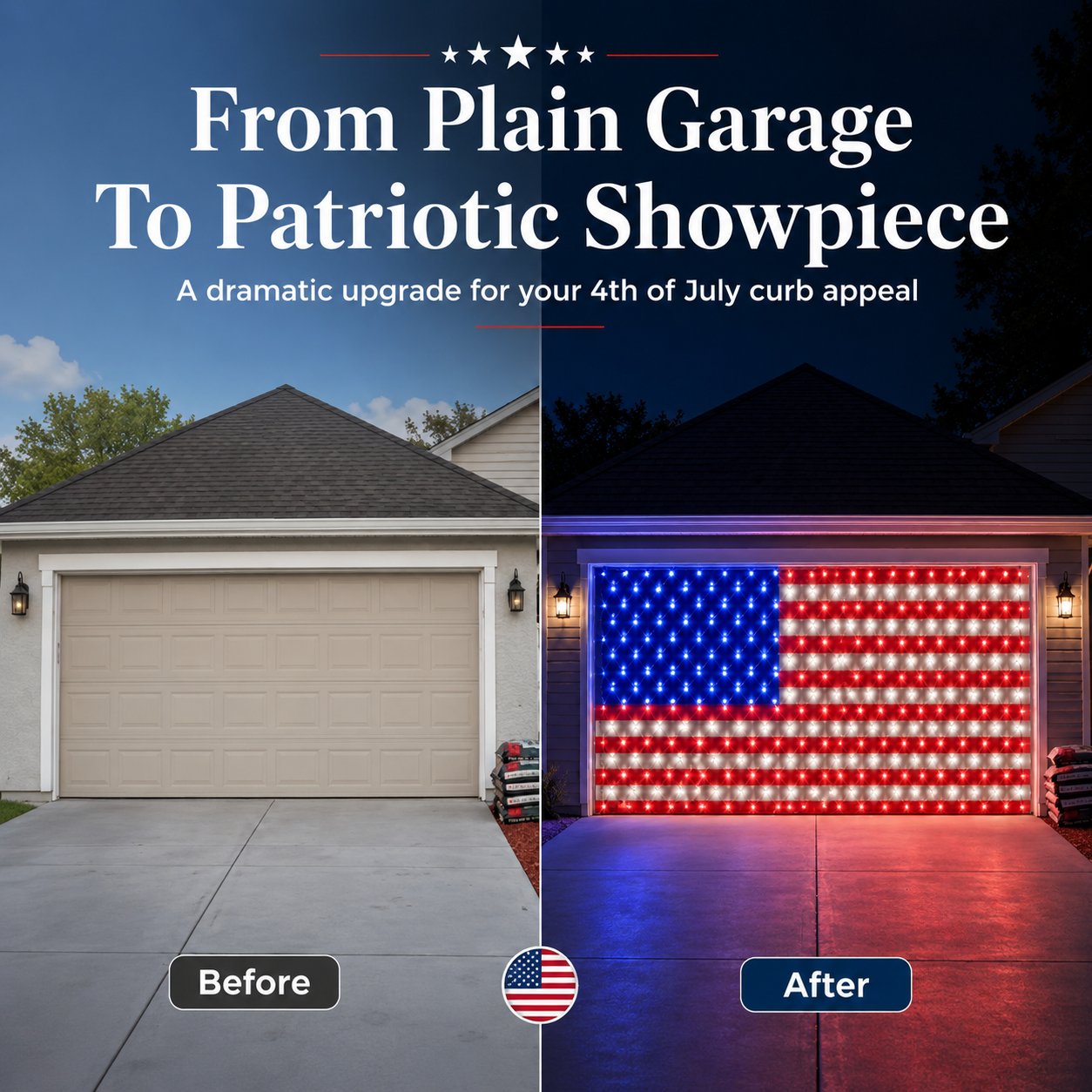 🇺🇸 4th Of July Garage Flag Net Lights