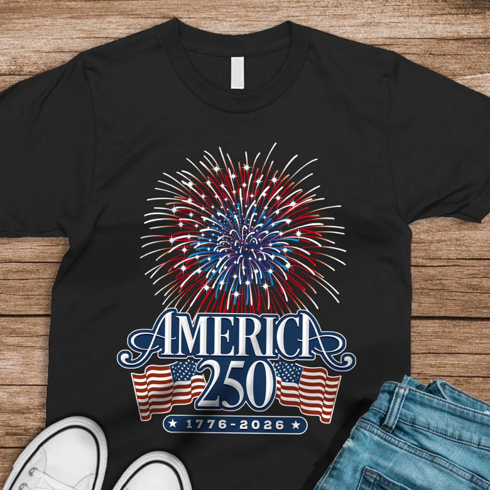 America 250 Firework Front Shirt, 4th Of July America Shirt