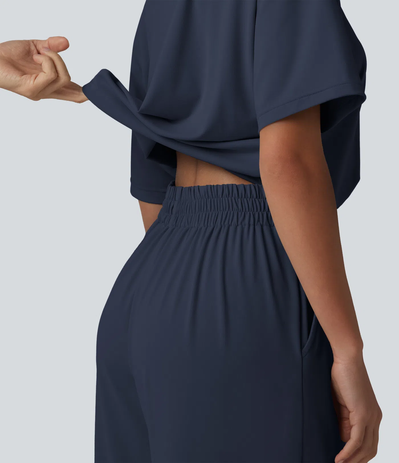 Boat Neck Short Sleeve Drawstring Baggy Casual Jumpsuit with Pockets-Easy Peezy Edition