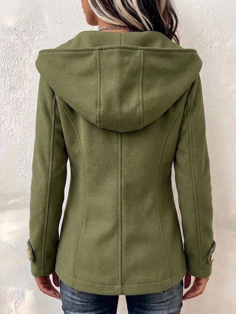 Asymmetric Gold Buttons Hooded Coat
