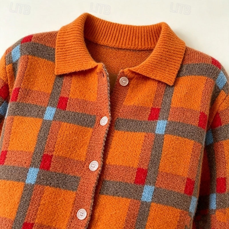 Women's Christmas Sweaters Sweater Cardigan Elegant Fashion Streetwear Solid Color Plaid Shirt Collar Patchwork Buttons Knitted Long Sleeve Regular Tops Knit Daily Home Outdoor Blue Light Green Fall 2026 - $38.99 &ndash;P1