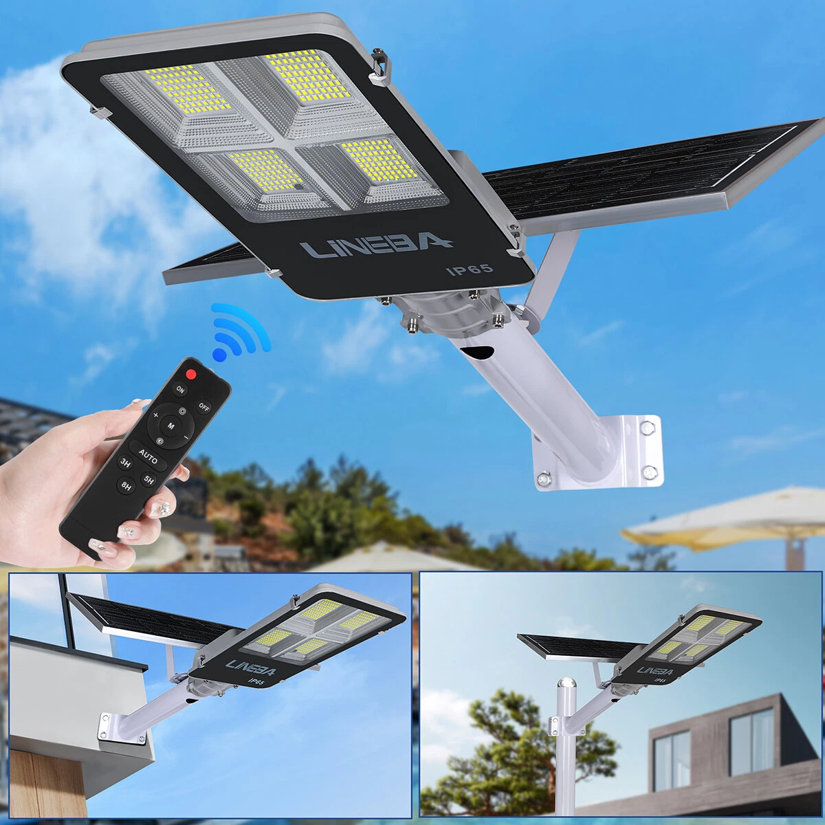 9999000LM Commercial LED Solar Street Light Motion Sensor Dusk-to-Dawn Road Lamp