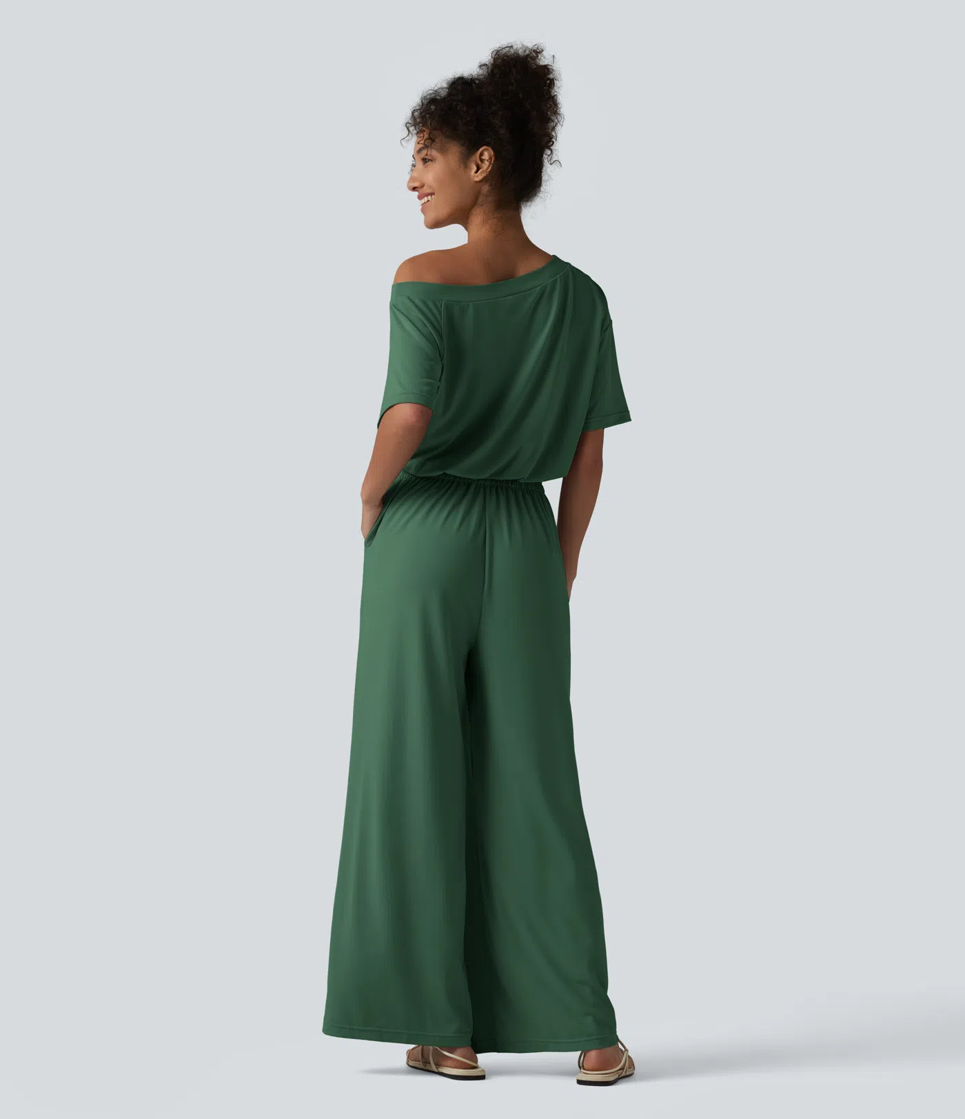 Boat Neck Short Sleeve Drawstring Baggy Casual Jumpsuit with Pockets-Easy Peezy Edition