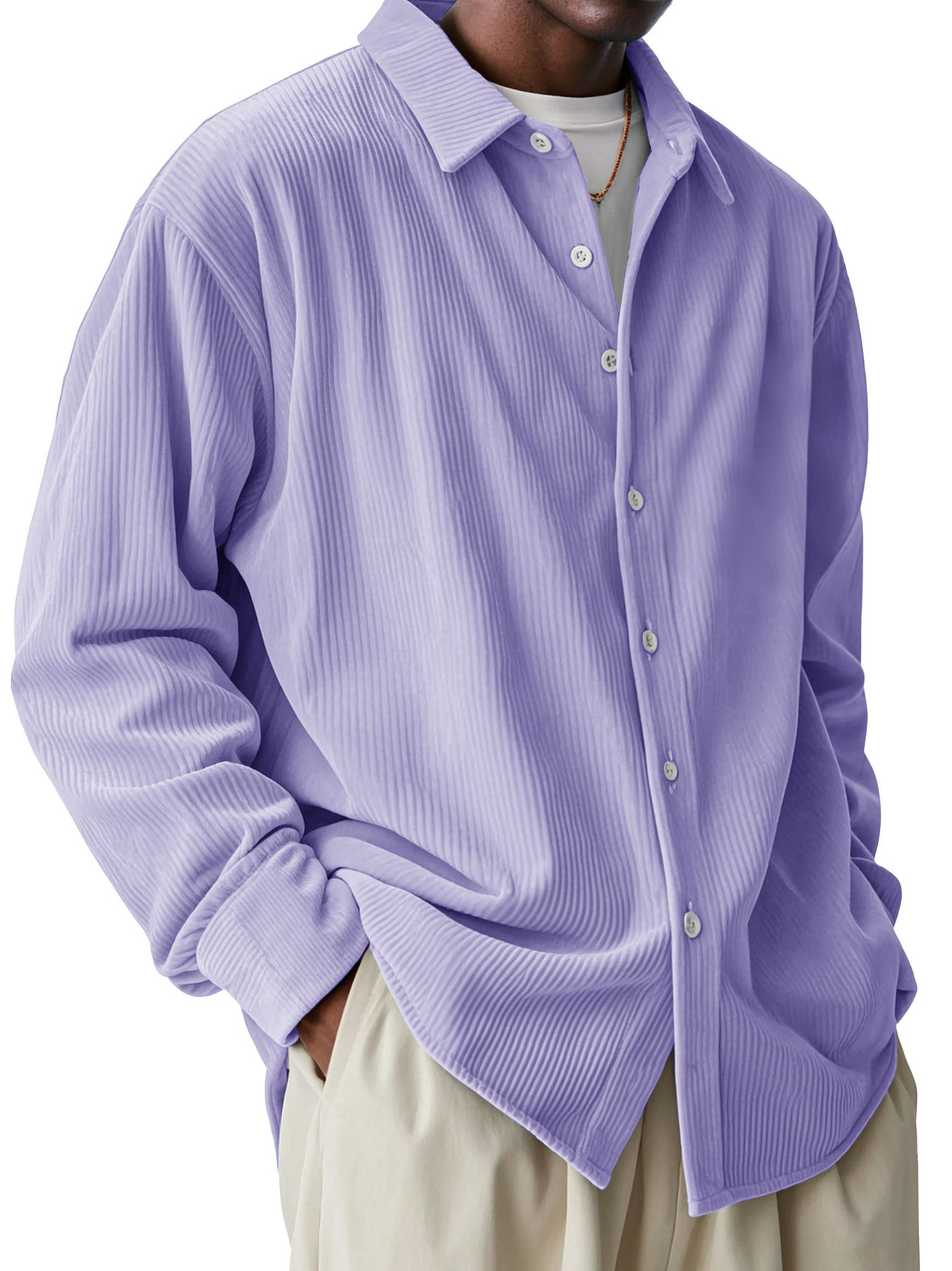 Men's Stylish Casual Ribbed Lapel Long-sleeved Shirt