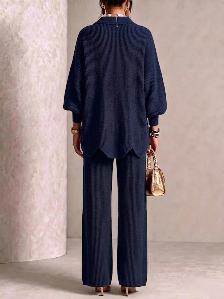 Elegant Knit Cardigan Wide‑Leg Pant Two‑Piece Outfit