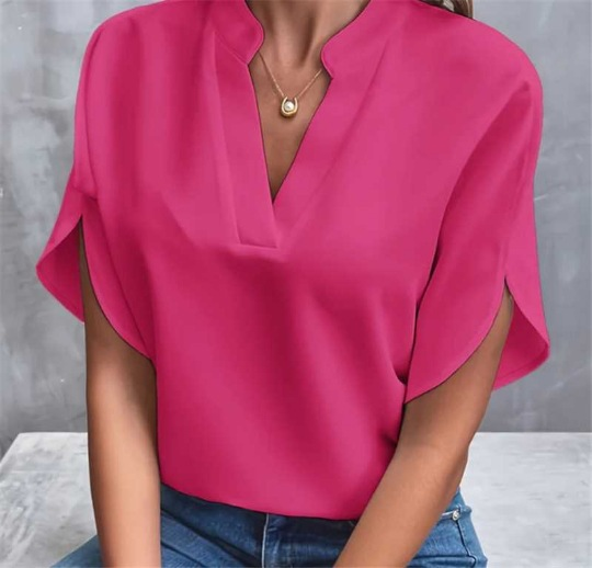 Women’s Lightweight V-Neck Blouse – Relaxed Short Sleeve Elegant Top