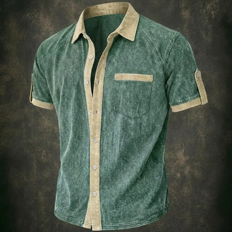 Men Shirt Casual Shirt Button Up Shirt 100% Cotton Acid Wash Shirt