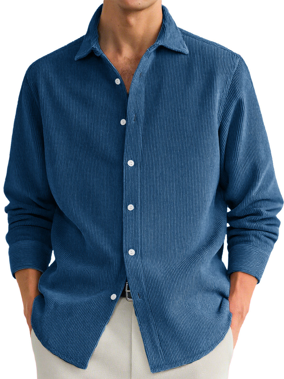 Men's Stylish Casual Ribbed Lapel Long-sleeved Shirt