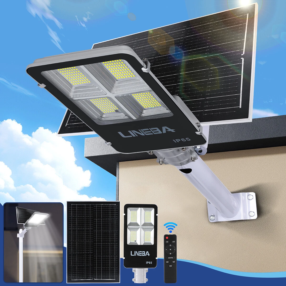 9999000LM Commercial LED Solar Street Light Motion Sensor Dusk-to-Dawn Road Lamp