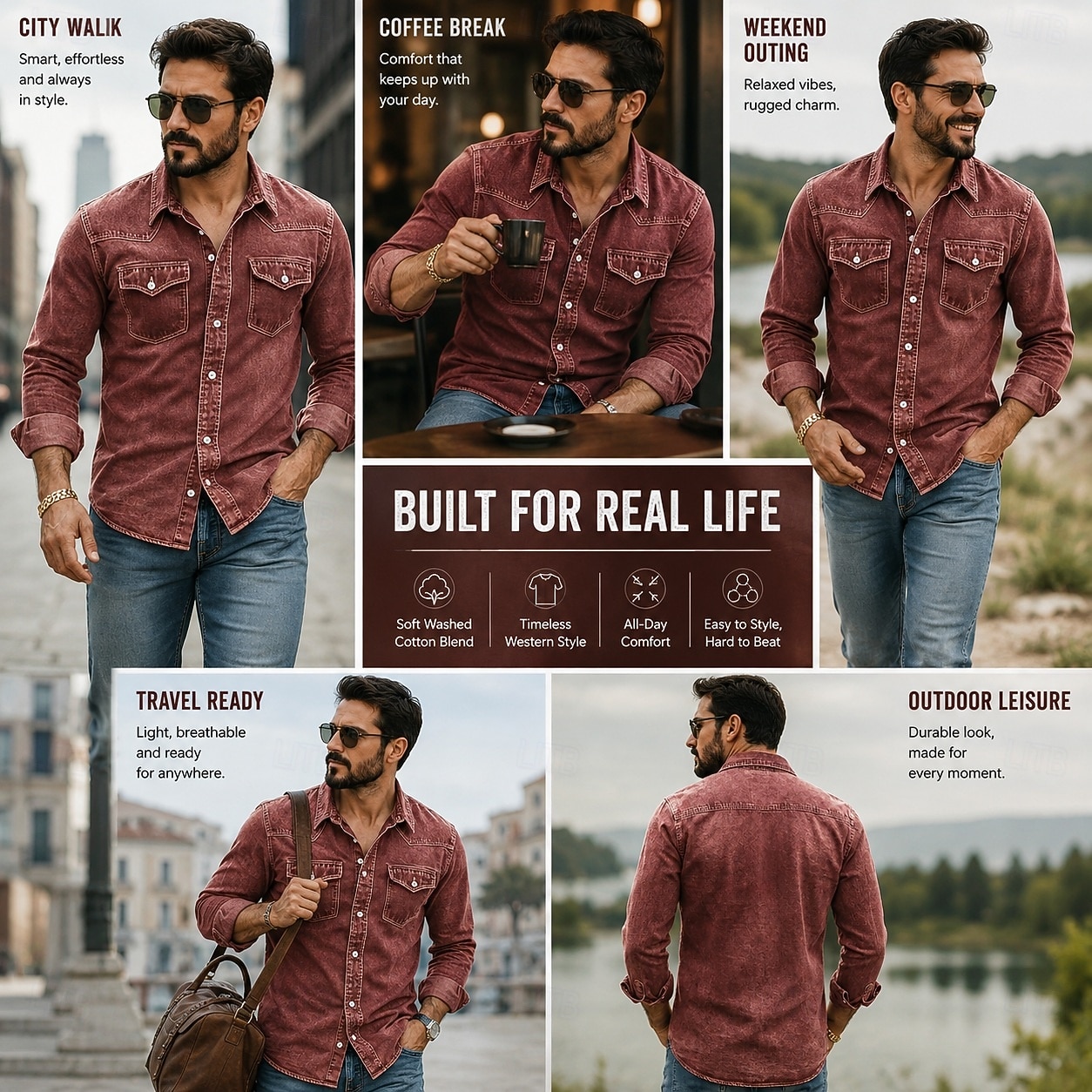 SoftFade&trade; Men Shirt Casual Shirt Work Shirt Western Shirt Button Up Shirt Garment Dyed Blue Black Red Green Long Sleeve Plain Shirt Collar Casual Daily Front Pocket Clothing Apparel Cotton 2026 - $32.99 &ndash;P3
