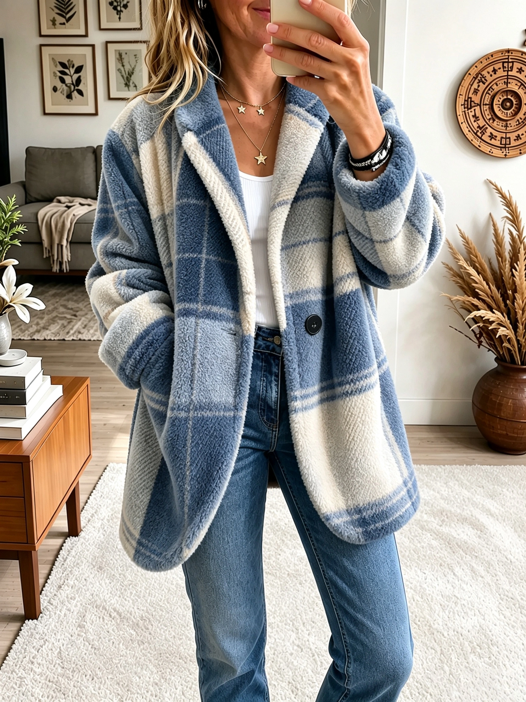 Vibrant Plaid Fuzzy Fleece Jacket