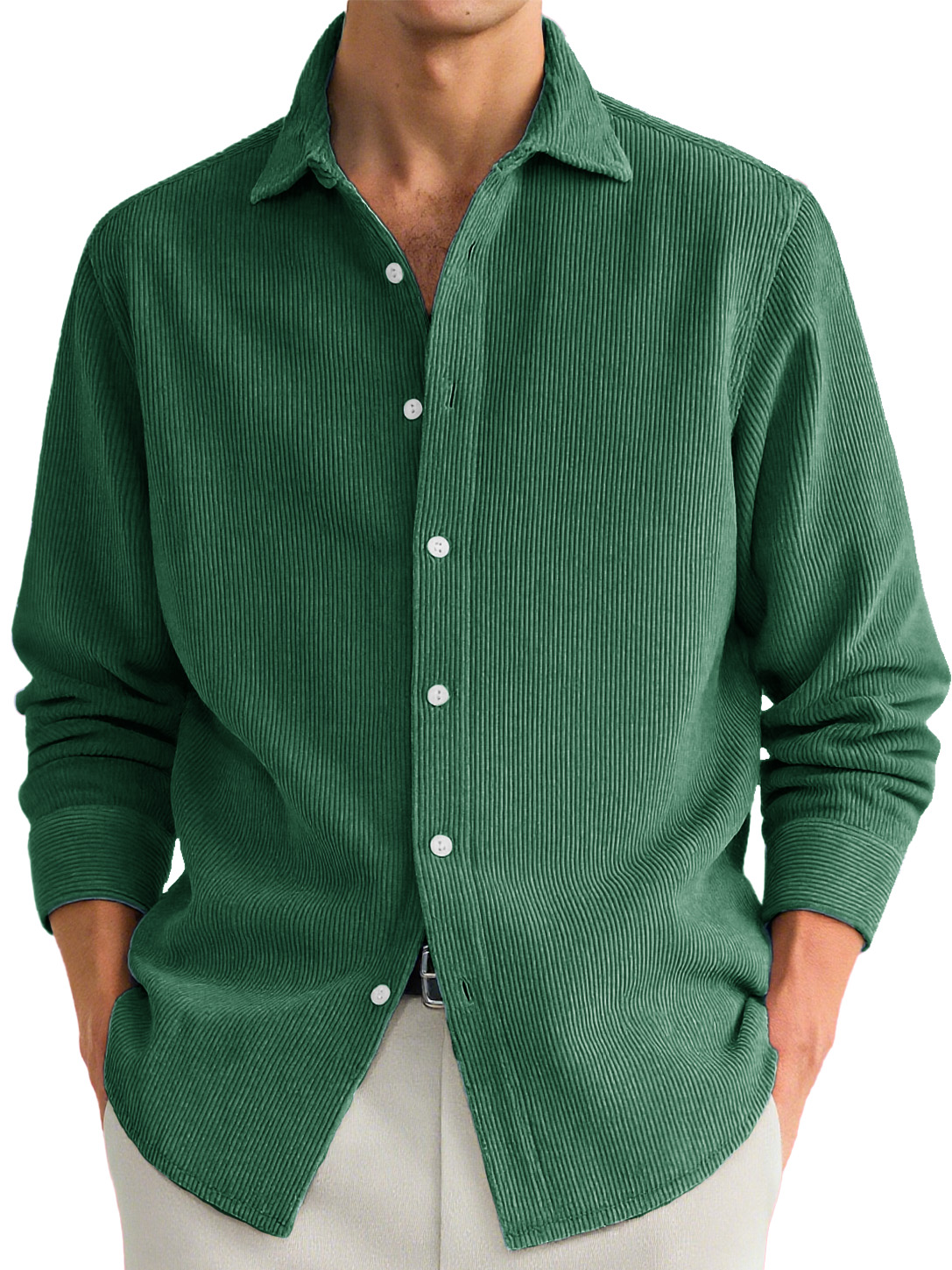 Men's Stylish Casual Ribbed Lapel Long-sleeved Shirt