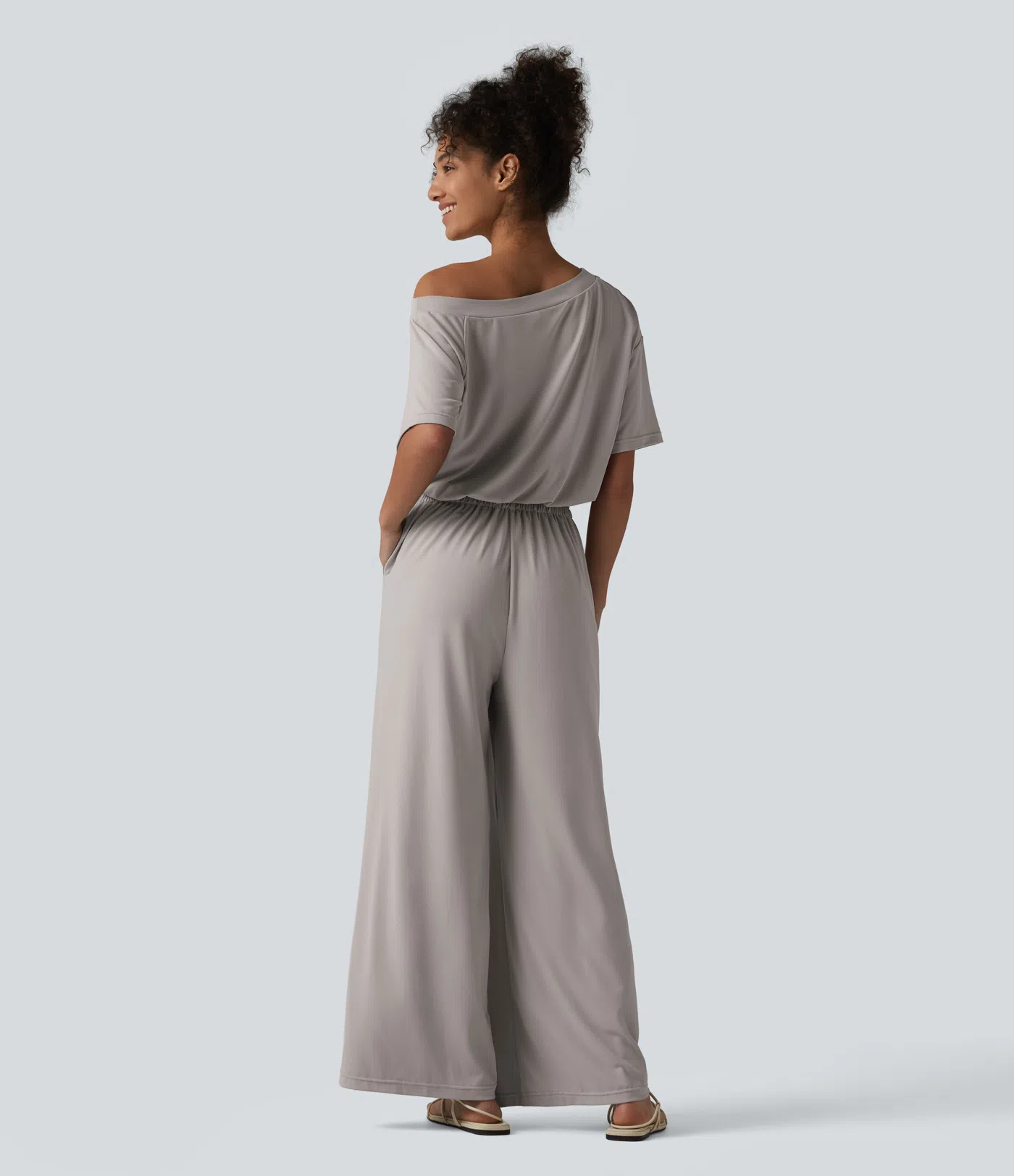 Boat Neck Short Sleeve Drawstring Baggy Casual Jumpsuit with Pockets-Easy Peezy Edition