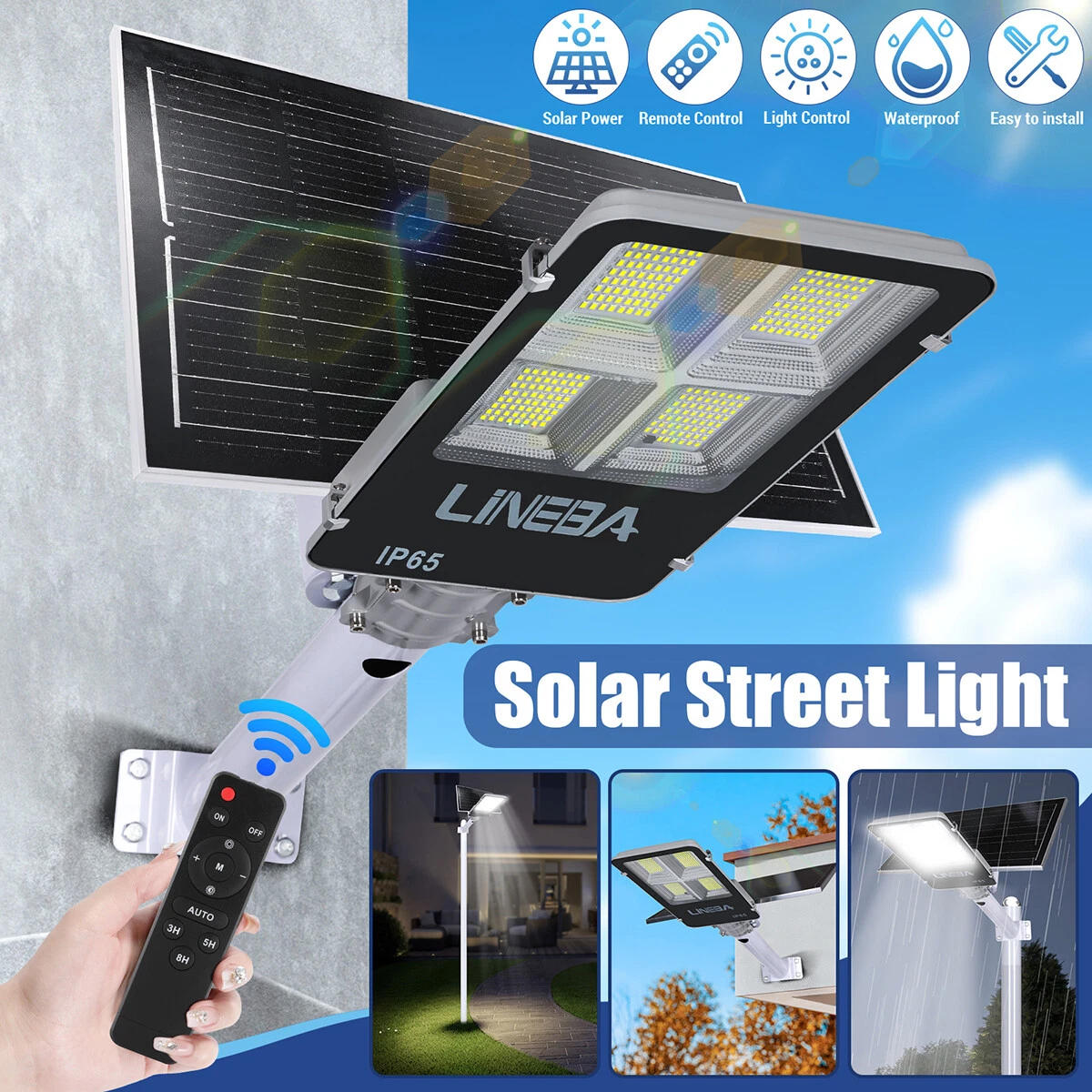 9999000LM Commercial LED Solar Street Light Motion Sensor Dusk-to-Dawn Road Lamp