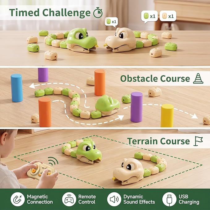 Timed and obstacle course magnetic snake game