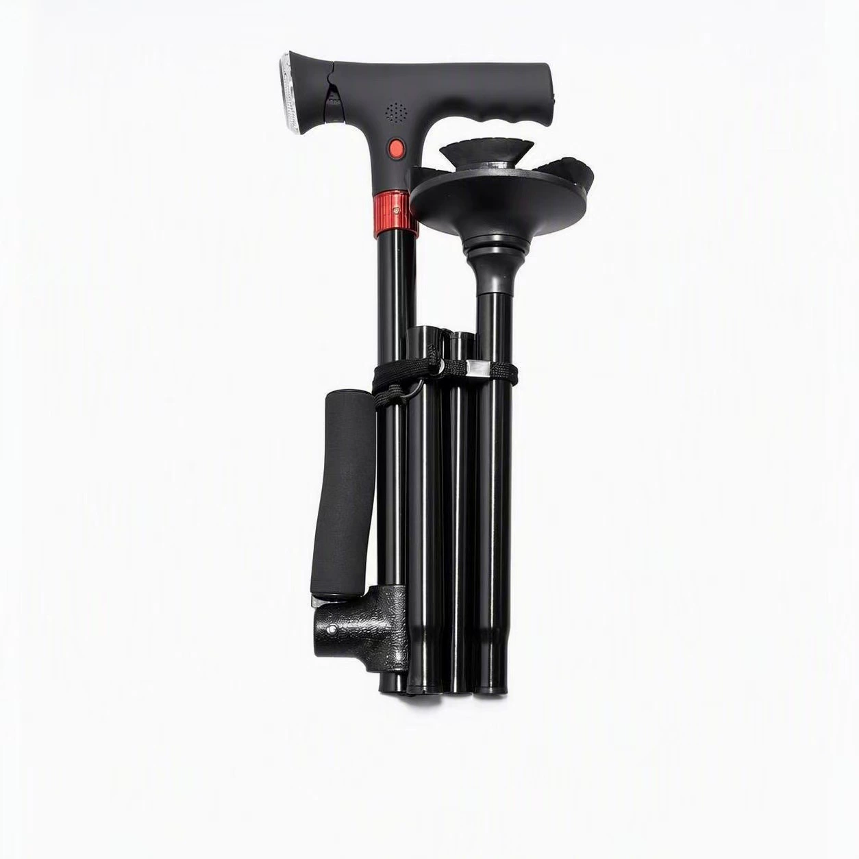 Smart Walking Cane for Seniors with SOS Alarm - Foldable, LED & 4-Prong Pivot Base