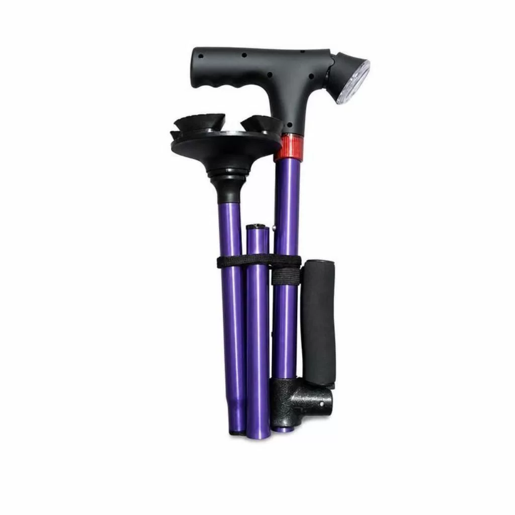 Smart Walking Cane for Seniors with SOS Alarm - Foldable, LED & 4-Prong Pivot Base