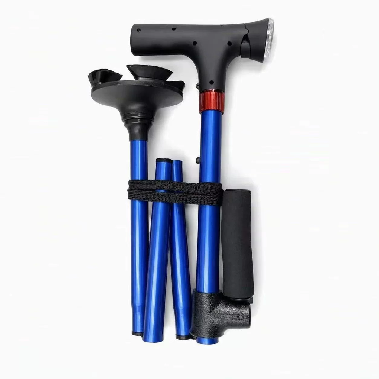 Smart Walking Cane for Seniors with SOS Alarm - Foldable, LED & 4-Prong Pivot Base