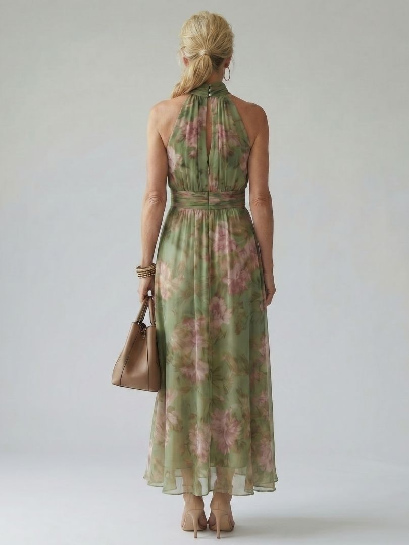 Gathered Halter Midi Dress