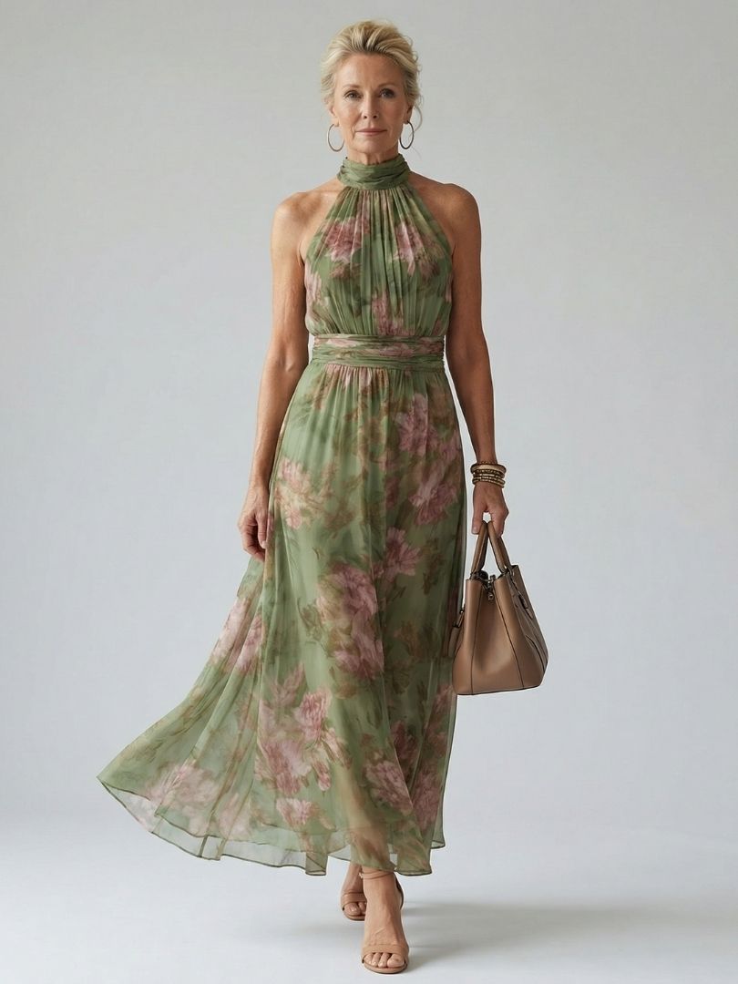 Gathered Halter Midi Dress