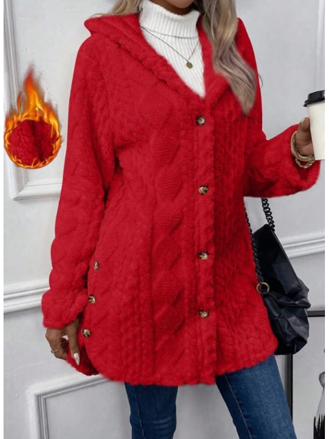 Women's Sherpa Jacket Casual Jacket Comfortable Breathable Pocket Buttons Casual Plain Casual Vacation Street
