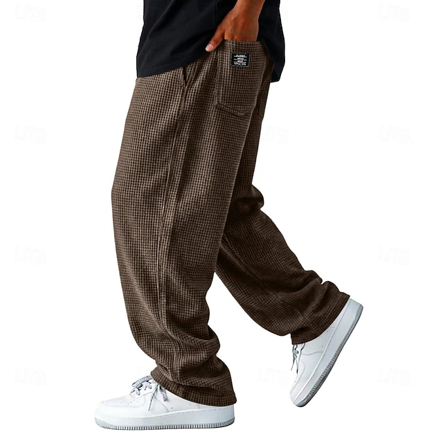 Men's Trousers Casual Pants Waffle Pants Drawstring Pocket Elastic Waist Plain Comfort Soft Casual Daily Outdoor Vacation Fashion Blue White Micro-elastic