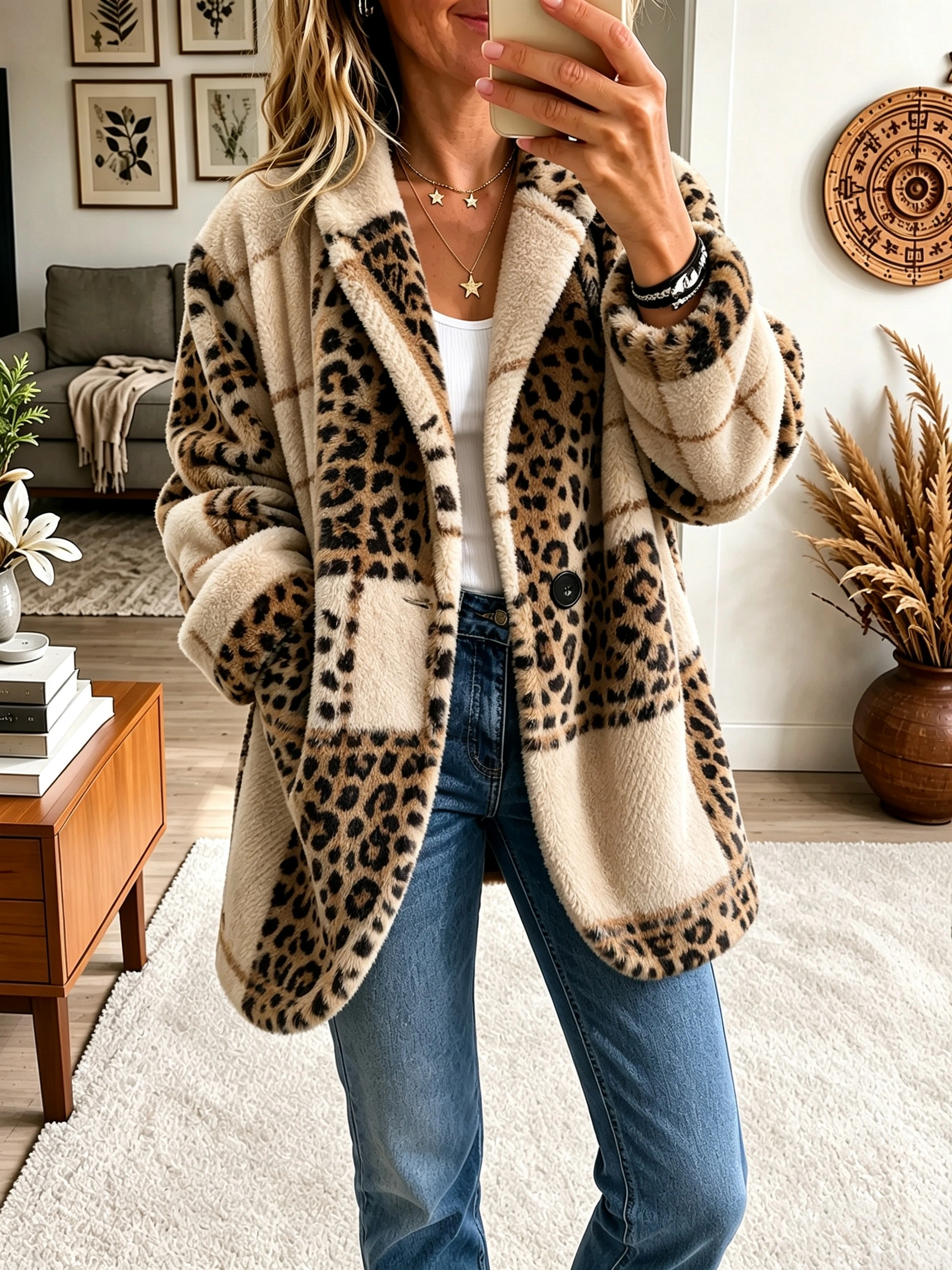 Vibrant Plaid Fuzzy Fleece Jacket