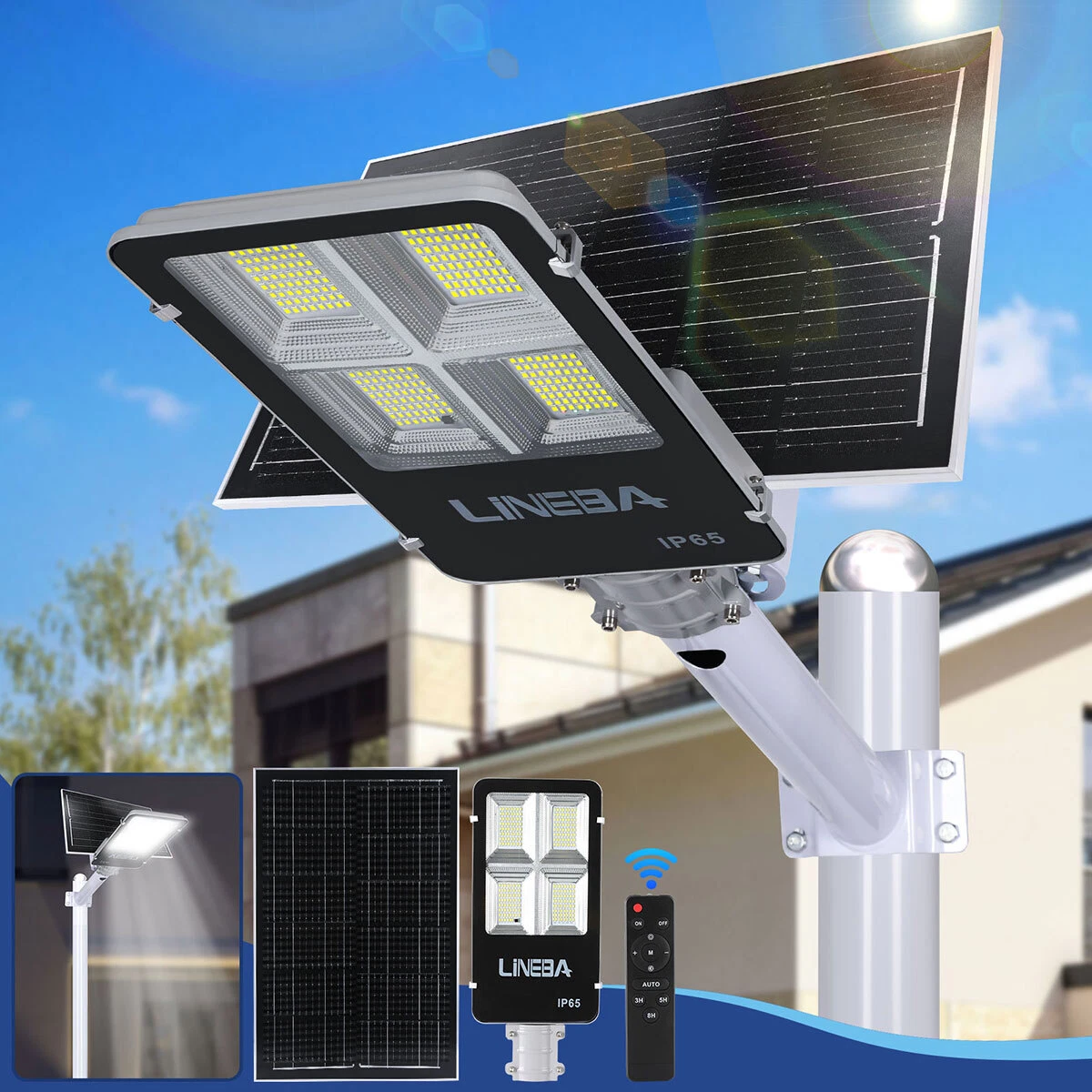 9999000LM Commercial LED Solar Street Light Motion Sensor Dusk-to-Dawn Road Lamp