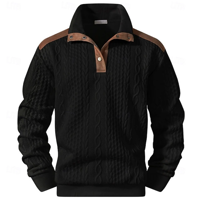 Men's Jacquard Sweatshirt Button Up Sweatshirts Pullover