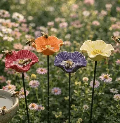 Dot's BeeBlossoms – Weatherproof Ceramic Watering Stations, Set of 4