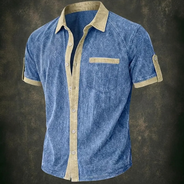 Men Shirt Casual Shirt Button Up Shirt 100% Cotton Acid Wash Shirt