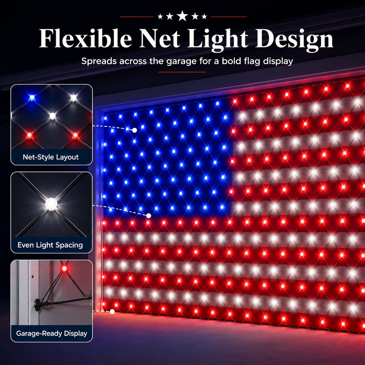 🇺🇸 4th Of July Garage Flag Net Lights