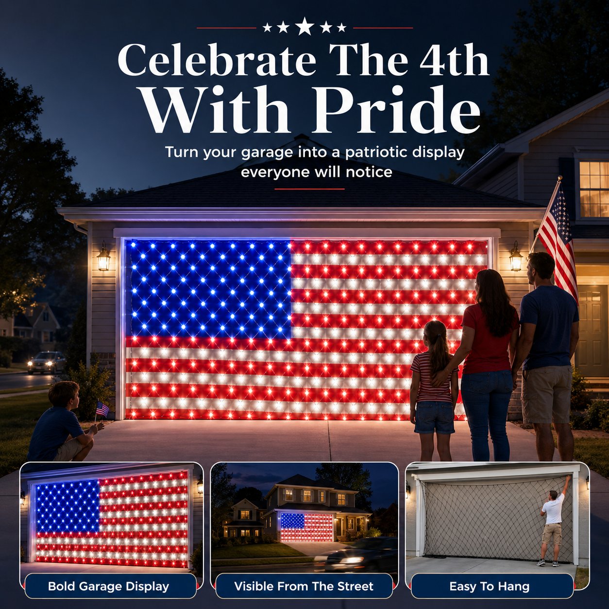 🇺🇸 4th Of July Garage Flag Net Lights