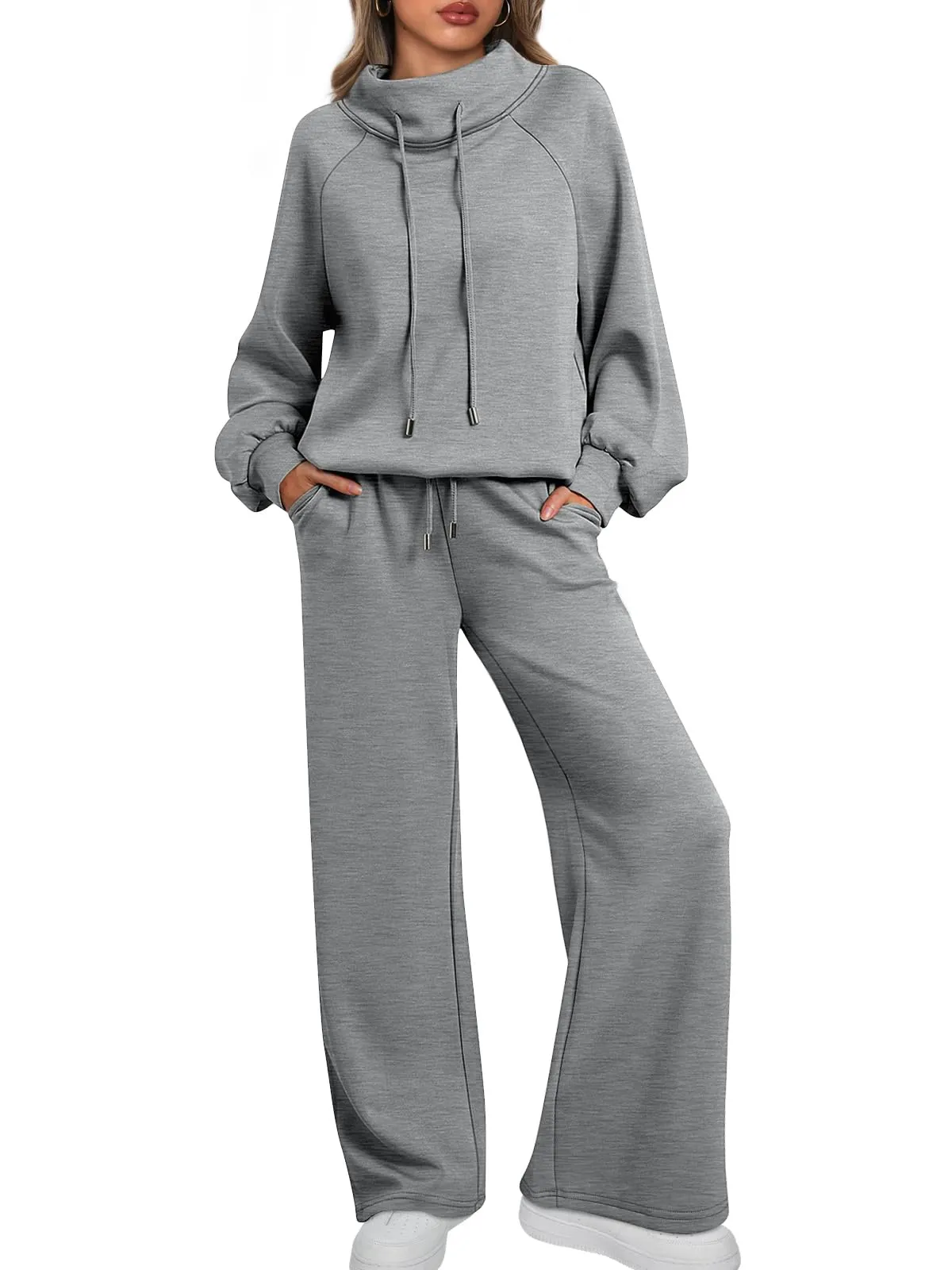 🎄Christmas Clearance 🔥 Women's Oversized Two-Piece Round Neck Drawstring Sweatshirt Wide Leg Sweatpants Casual Suit