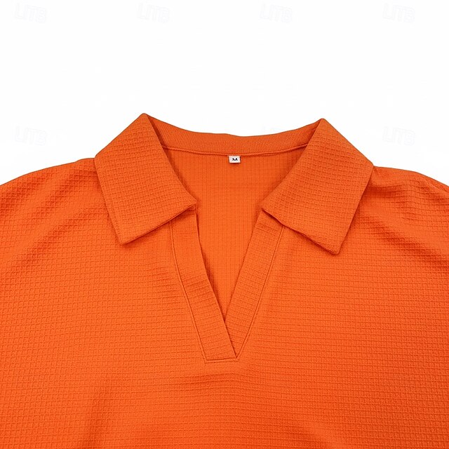 Multi Packs 2pcs Women's Waffle T-shirt Polo Shirts Tee Waffle Knit Tops Plain Fashion Basic Classic Short Sleeve Shirt Collar Regular Tops Casual Daily Beach Yellow+Orange