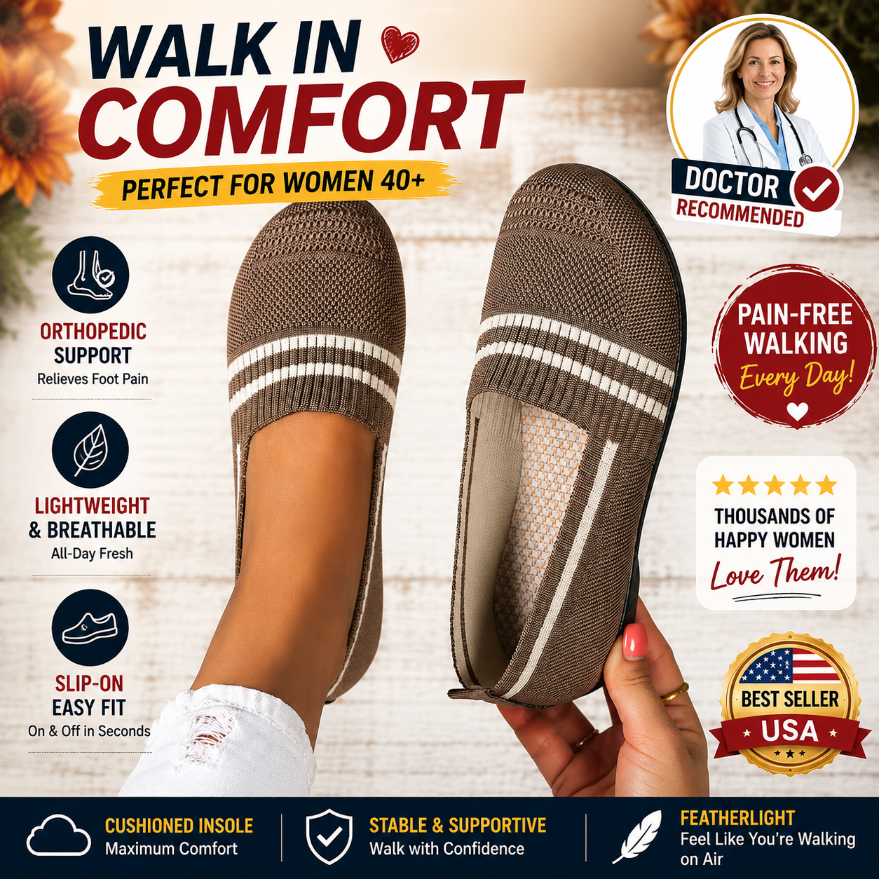 🔥Mega Sale - Buy Now & Save 50% OFF🔥Women's Comfortable Orthopedic Walking Shoes