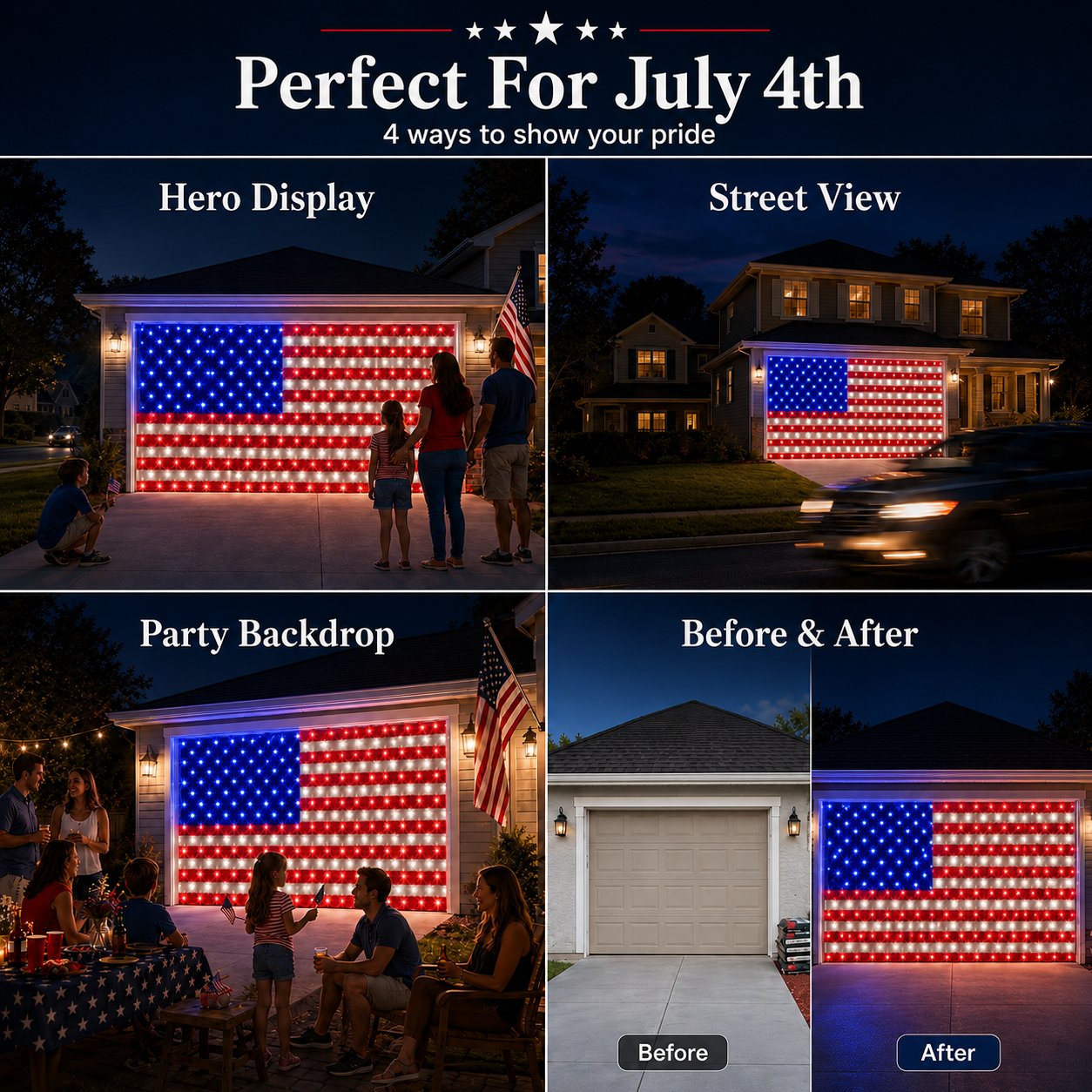 🇺🇸 4th Of July Garage Flag Net Lights