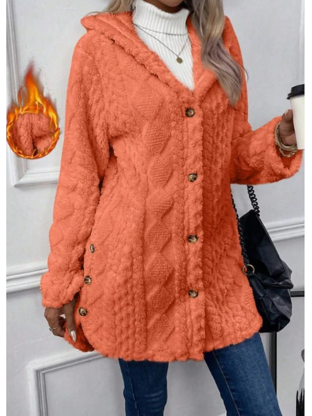 Women's Sherpa Jacket Casual Jacket Comfortable Breathable Pocket Buttons Casual Plain Casual Vacation Street
