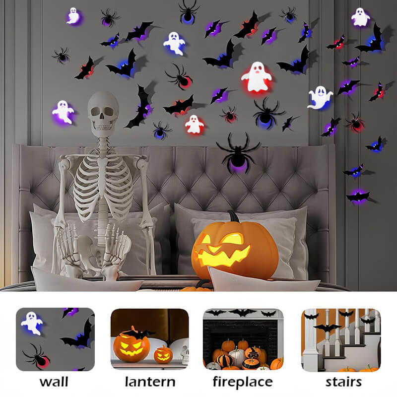 104PCS Halloween 3D Lighted Bats / SpiderWall Decors