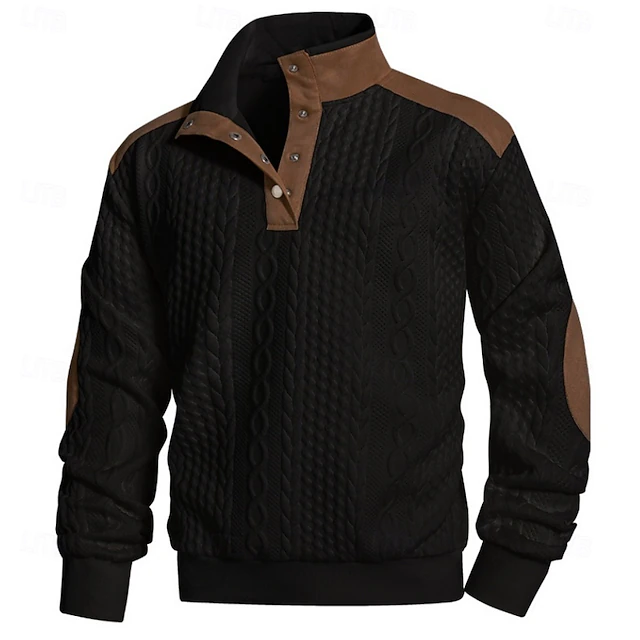 Men's Jacquard Sweatshirt Button Up Sweatshirts Pullover