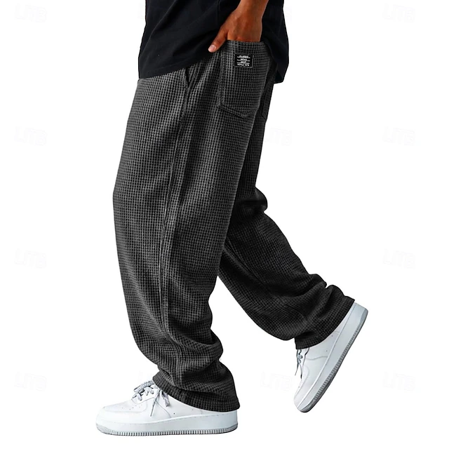 Men's Trousers Casual Pants Waffle Pants Drawstring Pocket Elastic Waist Plain Comfort Soft Casual Daily Outdoor Vacation Fashion Blue White Micro-elastic