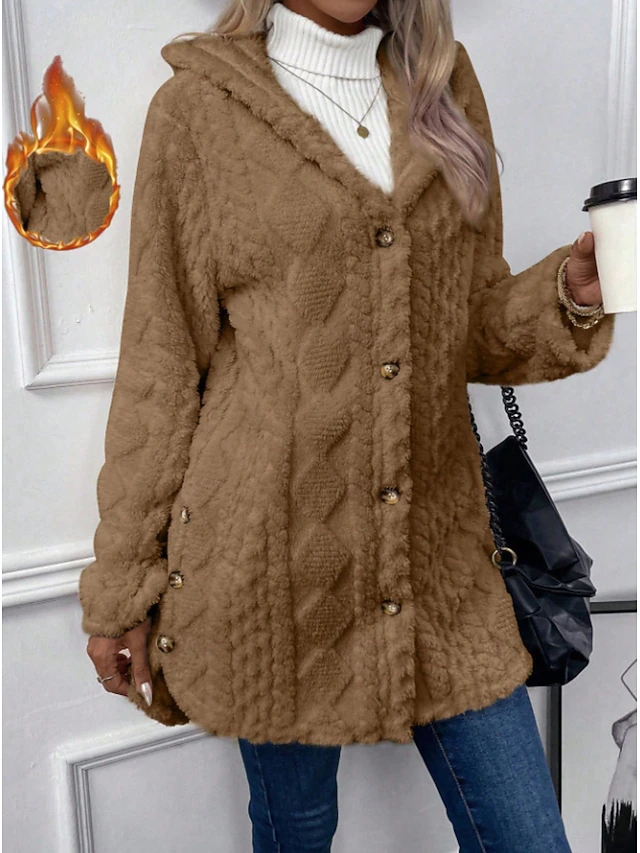 Women's Sherpa Jacket Casual Jacket Comfortable Breathable Pocket Buttons Casual Plain Casual Vacation Street